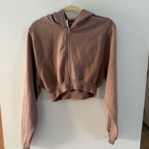 Alo Yoga Sweet Escape Cropped Zip Up Hoodie Taupe Size XS